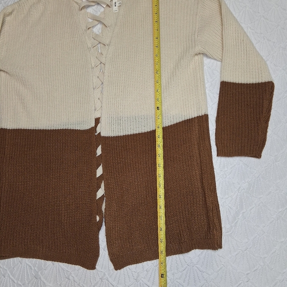 Mine New  Cream and Brown Colorblock Cardigan Size L - Picture 8 of 16
